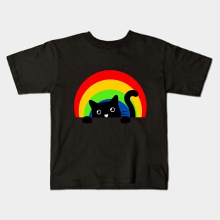 Cute Rainbow Cat Red Yellow Green Blue Funny Happy Witty Joke Sarcastic Spiritual Animal Birthday Gift Kids T-Shirt